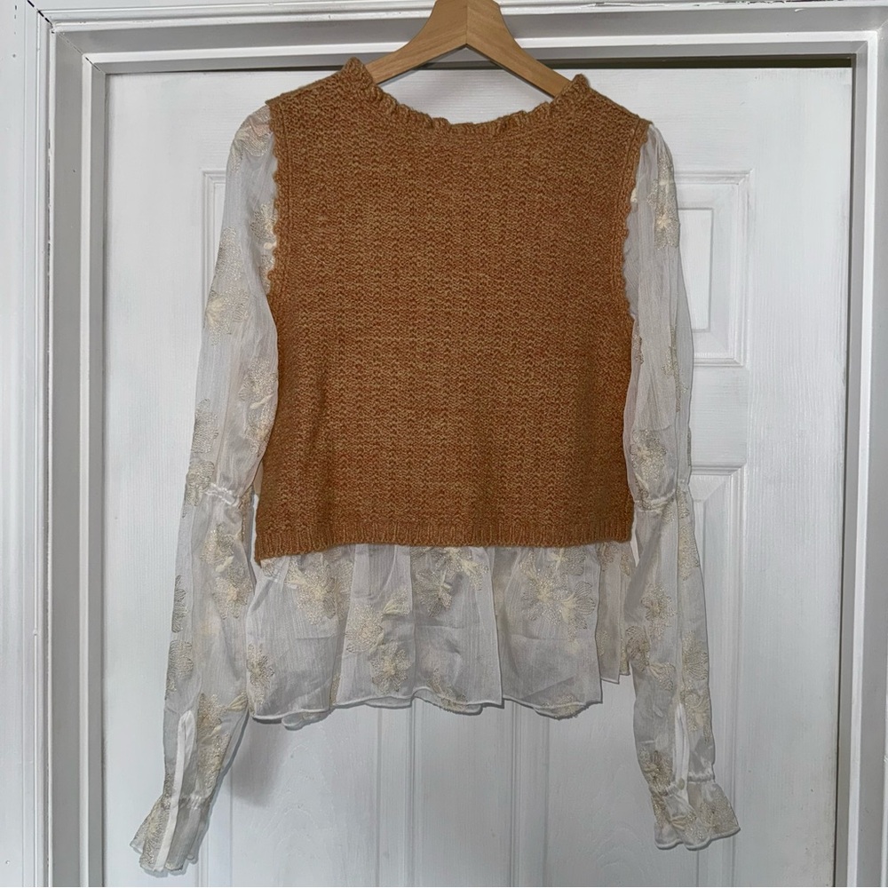 Anthropologie Tan and Cream Layered Blouse - Picture 12 of 13